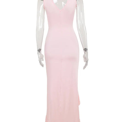 Load image into Gallery viewer, Elegant Sleeveless Ruffles Sexy Long Dress For Women Summer New Deep V Neck Backless Thigh High Split Maxi Dress
