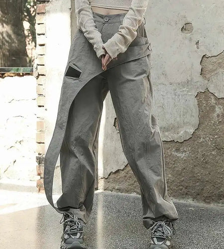 High Waist Gray Irregular Color-block Zipper Pants New Loose Fit Trousers Women Fashion Tide Spring Summer 2025 1DF6814