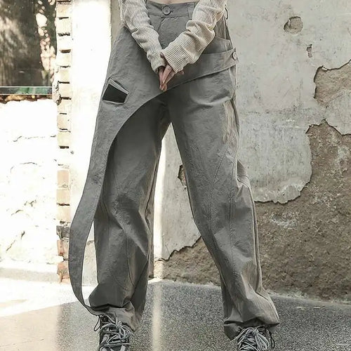 Load image into Gallery viewer, High Waist Gray Irregular Color-block Zipper Pants New Loose Fit Trousers Women Fashion Tide Spring Summer 2025 1DF6814
