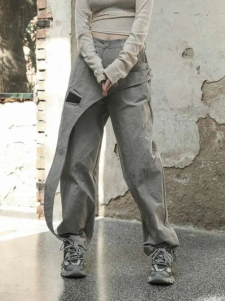 High Waist Gray Irregular Color-block Zipper Pants New Loose Fit Trousers Women Fashion Tide Spring Summer 2025 1DF6814