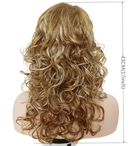 Curly Synthetic Golden Blonde Wigs for Women Long Curly Wig with Bangs Shaggy Haircuts Highlight Dolly Parton Wig Hair Mommy Wig