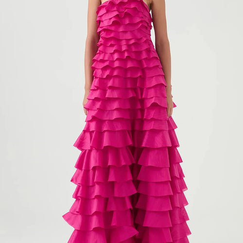 Load image into Gallery viewer, Solid Spliced Ruffles Loose Dresses For Women Strapless Sleeveless High Waist Temperament Dress Female Fashion New
