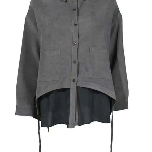 Load image into Gallery viewer, Women Drawstring Big Size Fake Two Blouse New Lapel Long Sleeve Loose Fit Shirt Fashion Tide Spring Autumn 2025 1DD0160
