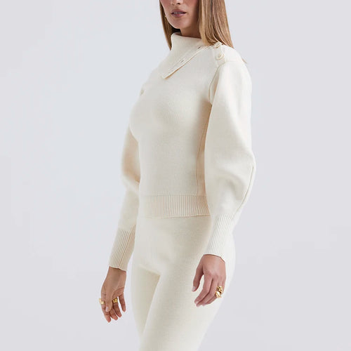 Load image into Gallery viewer, Autumn/Winter Fashion Sweater Set Women Polo Neck Long Sleeve Top Slim Elastic Pants Two Piece Set Female Casual Street
