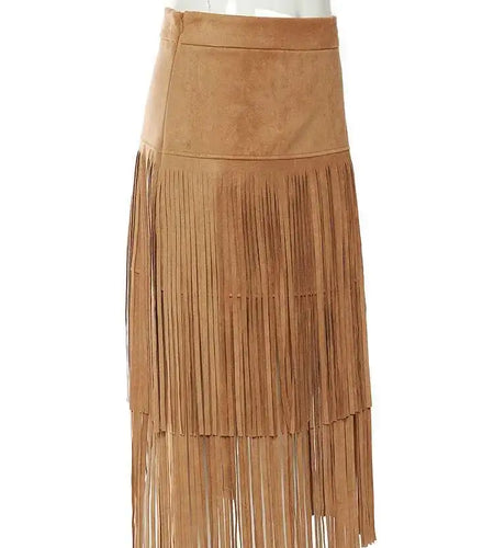 High Waist Khaki Tassels Irregular Long Elehgant Half-body Skirt Women Fashion Tide New Spring Autumn 2025 1DE8926