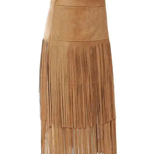 Load image into Gallery viewer, High Waist Khaki Tassels Irregular Long Elehgant Half-body Skirt Women Fashion Tide New Spring Autumn 2025 1DE8926
