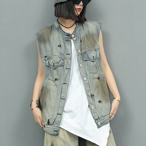 Load image into Gallery viewer, Big Size Denim Vest Wide Leg Pants Two Piece Suit New Round Neck Sleeveless Women Fashion Tide Spring Autumn 2025 1DJ0966

