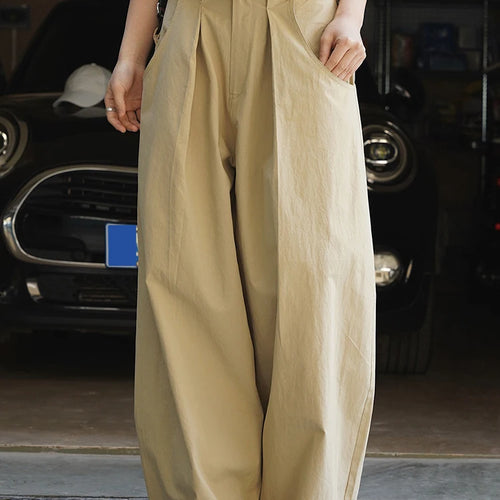 Load image into Gallery viewer, High Waist Khaki Pleated Pocket Brief Long Wide Leg Pants New Trousers Women Fashion Tide Spring Autumn 2025  1DJ1347
