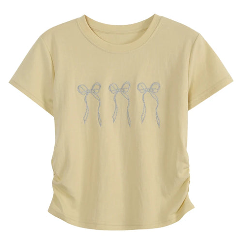 Load image into Gallery viewer, Short Sleeve Y2k Tops Tshirts for Women Embroidery Butterfly O-neck Summer Tees Crop T Shirts Tunic Folds Casual Fashion T-shirt
