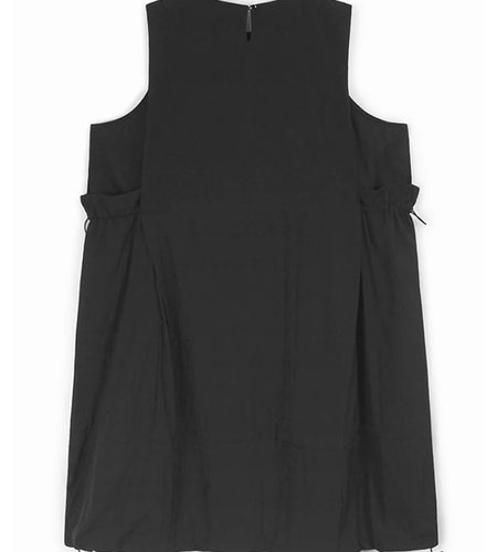 Women Black Pockets Drawstring Big Size Vest Dress New Round Neck Sleeveless Fashion Tide Spring Summer 2025 1DJ0658