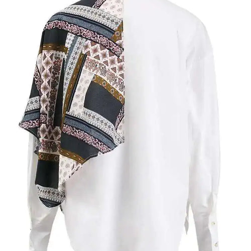 Load image into Gallery viewer, Women White Pattern Printed Irregular Big Size Blouse New Lapel Long Sleeve Shirt Fashion Tide Spring Autumn 2025 CPG1305
