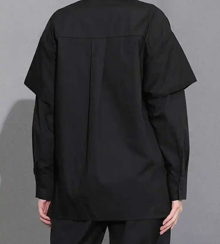 Women Black Irregular Ribbon Ribbon Big Size Blouse New Lapel Long Sleeve Shirt Fashion Tide Spring Autumn 2025 SG359