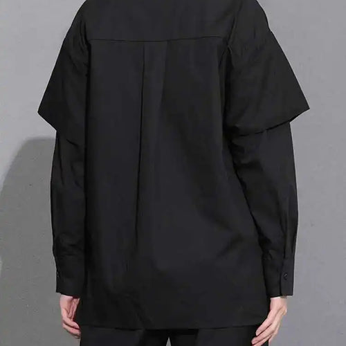 Load image into Gallery viewer, Women Black Irregular Ribbon Ribbon Big Size Blouse New Lapel Long Sleeve Shirt Fashion Tide Spring Autumn 2025 SG359
