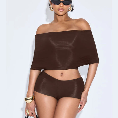 Load image into Gallery viewer, Fashion Hipster 3 Piece Set Women Slash Neck Mid Sleeve Crop Tops+Shorts+Foot Cover Simple Summer Matching Streetwear
