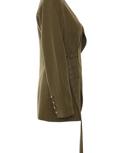 Women Wine Red Cross Irregular Elegant Blazer New V-neck Long Sleeve Jacket Fashion Tide Spring Autumn 2025 1DH7482