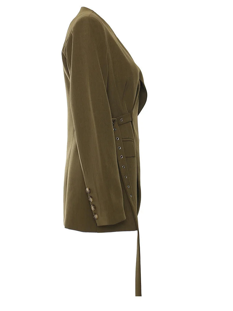 Women Wine Red Cross Irregular Elegant Blazer New V-neck Long Sleeve Jacket Fashion Tide Spring Autumn 2025 1DH7482