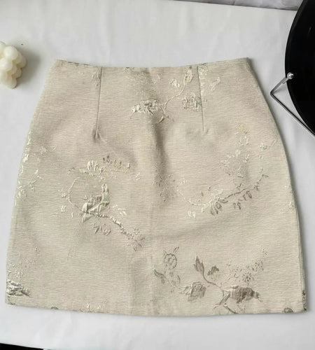 Chinese Style Black Boho Mini Skirt For Women 2024 Beige Print High Waist New Summer Wrapped Hip A-line Short Jacquard Skirt Y2k