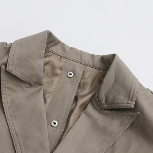 Load image into Gallery viewer, Solid Slimming Spliced Lace Up Temperament Jacket for Women Lapel Long Sleeves Patchwork Pockets Trench Female New
