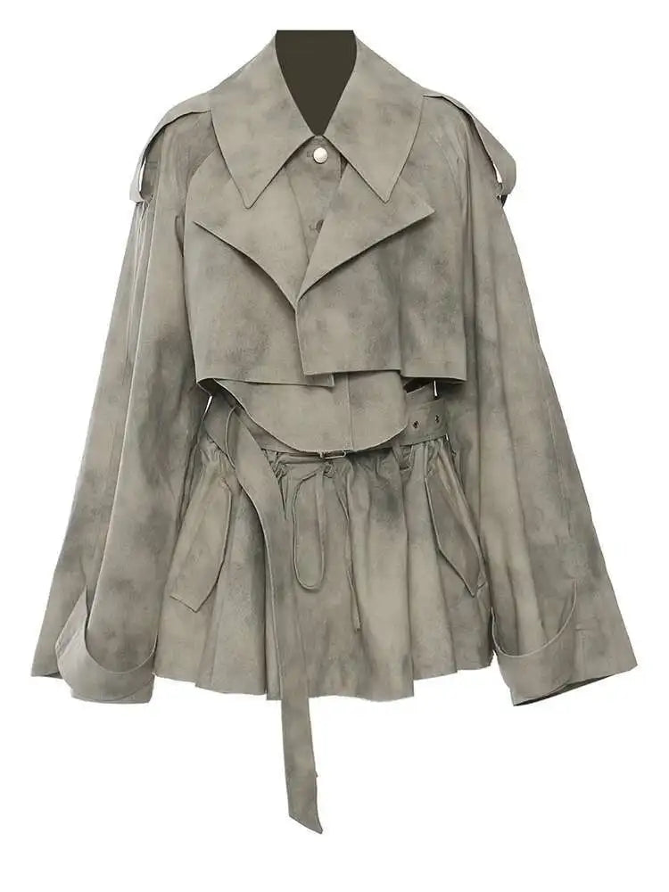 Printed Jacket Drawstring Half-body Skirt Two Pieces Suit New Lapel Long Sleeve Women Fashion Spring Autumn 2025 1DH7478