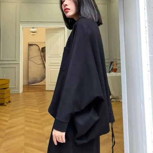 Load image into Gallery viewer, Loose Fit Black Big Size Casual Jacket New Stand Collar Long Batwing Sleeve Women Coat Fashion Spring Autumn 2025 1DF0668
