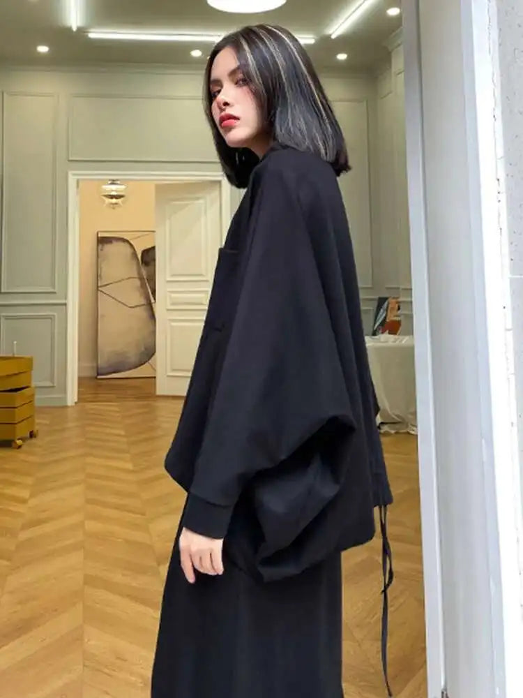Loose Fit Black Big Size Casual Jacket New Stand Collar Long Batwing Sleeve Women Coat Fashion Spring Autumn 2025 1DF0668