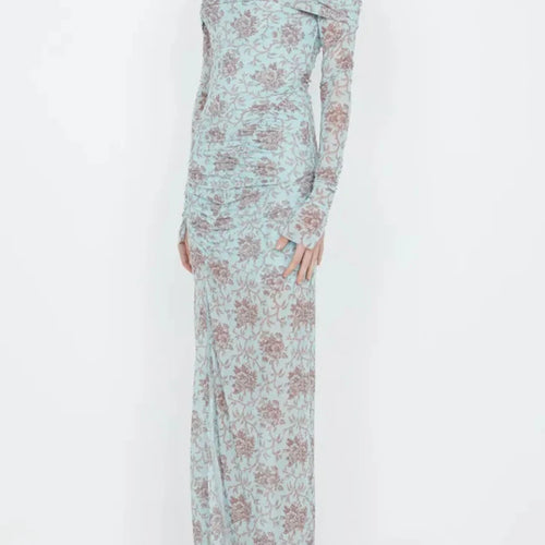 Load image into Gallery viewer, Hit Color Printing Slimming Dresses For Women Slash Neck Long Sleeve High Waist Temperament Dress Female Fashion
