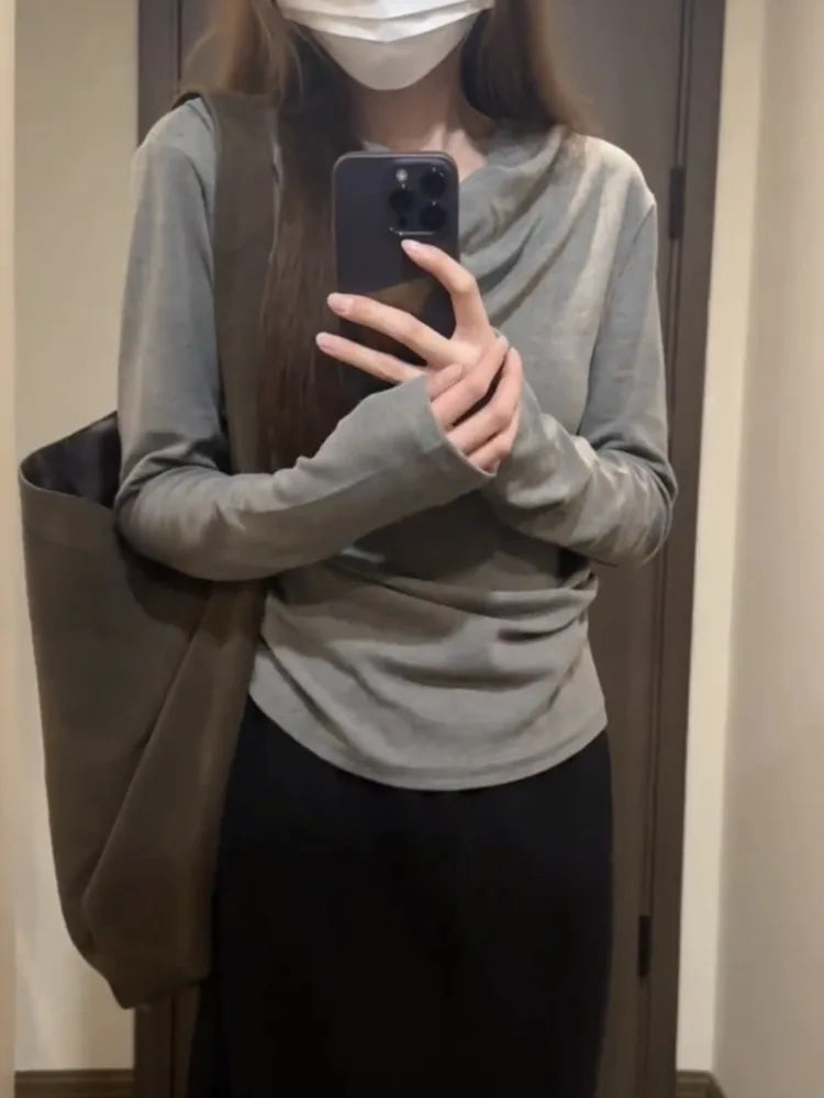 Korean Chic Vintage Solid Simple Tshirts Loose Grunge Women Y2k Aesthetic T-shirts Casual Bottoming All Match Tee Shirts Femme