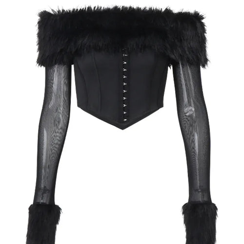 Load image into Gallery viewer, Autumn Sexy Tunic Waist Fish Bone One Line Neck Long Sleeved Top Tank Velvet Spicy Girl Tight Women Long Sleeved Top
