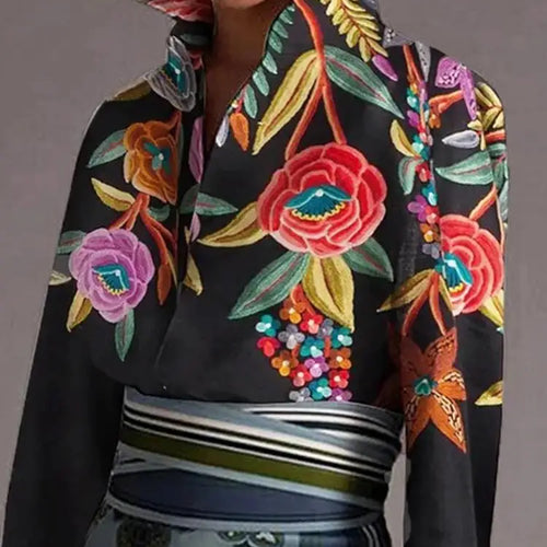 Load image into Gallery viewer, Autumn Vintage Blouses Women&#39;s Flared Sleeves Blouse Urban Flower Printed Elegant Shirts Tops for Woman
