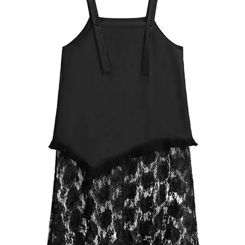 Load image into Gallery viewer, Women Black Hem Lace Denim Elegant Big Size Strap Dress New Square Collar Sleeveless Fashion Spring Autumn 2025 1DH6630
