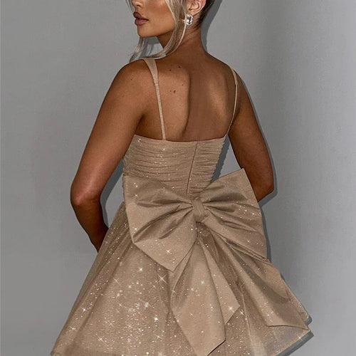 Load image into Gallery viewer, Bow Backless Sexy Mini Dress For Women Robe Spaghetti Strap Sleeveless Backless High Waist A-line Club Dress Vestido
