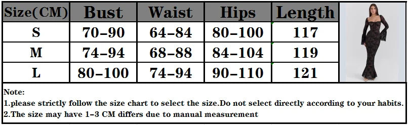 Lace Print Long Flare Sleeve Sexy Maxi Dress For Women Fashion Square Collar Backless Bodycon Club Party Sexy Dress