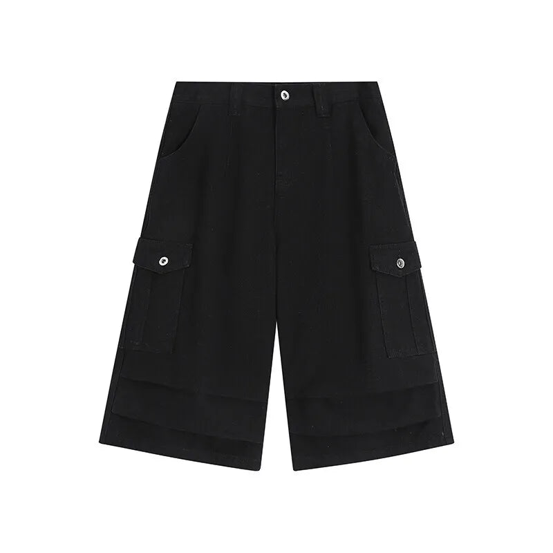 Men's Causal Cargo Shorts New Summer Dirty Pleated American Style Loose Wide Leg Design Handsome Male Bottoms 2025 9W1656