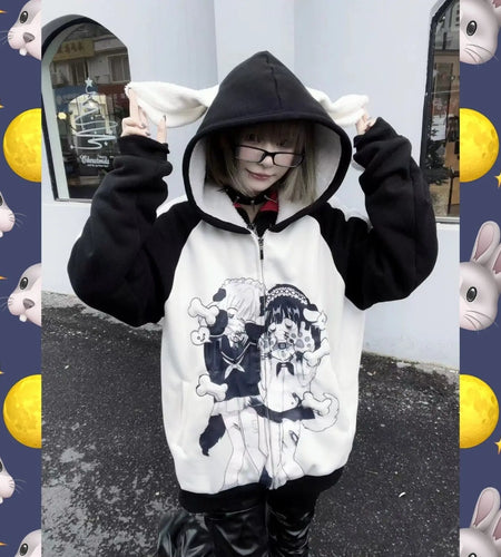 Japanese Hoodies Women's Clothing Hooded Anime Print Zipper Y2k Jackets 2024 Ropa Mujer Casual Fashion Thicked Sweatshirt Tops