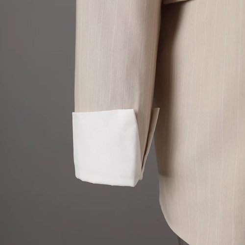 Load image into Gallery viewer, Women Apricot Striped Color-block Big Size Blazer New Lapel Long Sleeve Jacket Fashion Tide Spring Autumn 2025 30A2753
