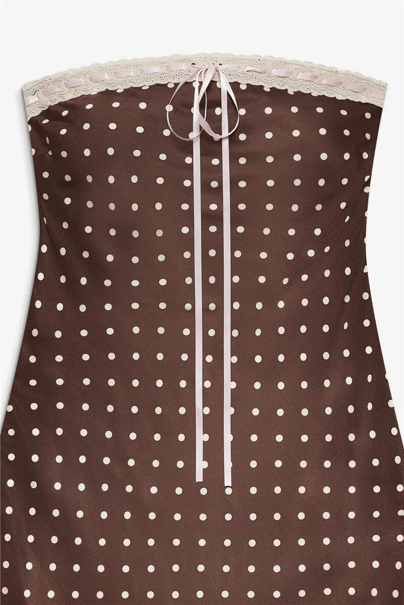 Lace Strapless Backless Sexy Midi Dress For Women Fashion Off-shoulder Sleeveless Bodycon Polka Dot Dress Elegant