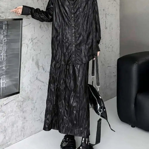 Load image into Gallery viewer, Wine Red Leather Shirt Half-body Skirt Two Pieces Suit New Lapel Long Sleeve Women Fashion Tide Spring Autumn 2025 1DH6880
