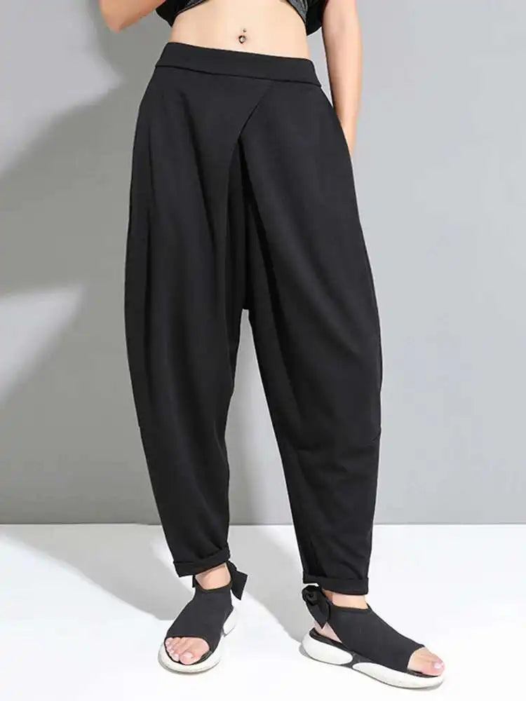 High Elastic Waist Black Pockets Casual Harem Pants New Loose Fit Trousers Women Fashion Tide Spring Autumn 2025 1DF4685