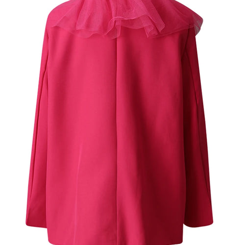 Load image into Gallery viewer, Women Rose Red 3d Flower Rhinestones Mesh Big Size Blazer New Lapel Long Sleeve Jacket Fashion Spring Autumn 2025 CPG3207
