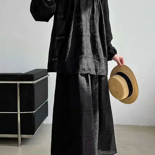 Load image into Gallery viewer, Lace Big Size Shirt Half-body Skirt Two Pieces Suit New Round Neck Long Sleeve Women Fashion Spring Autumn 2025 1DJ0062
