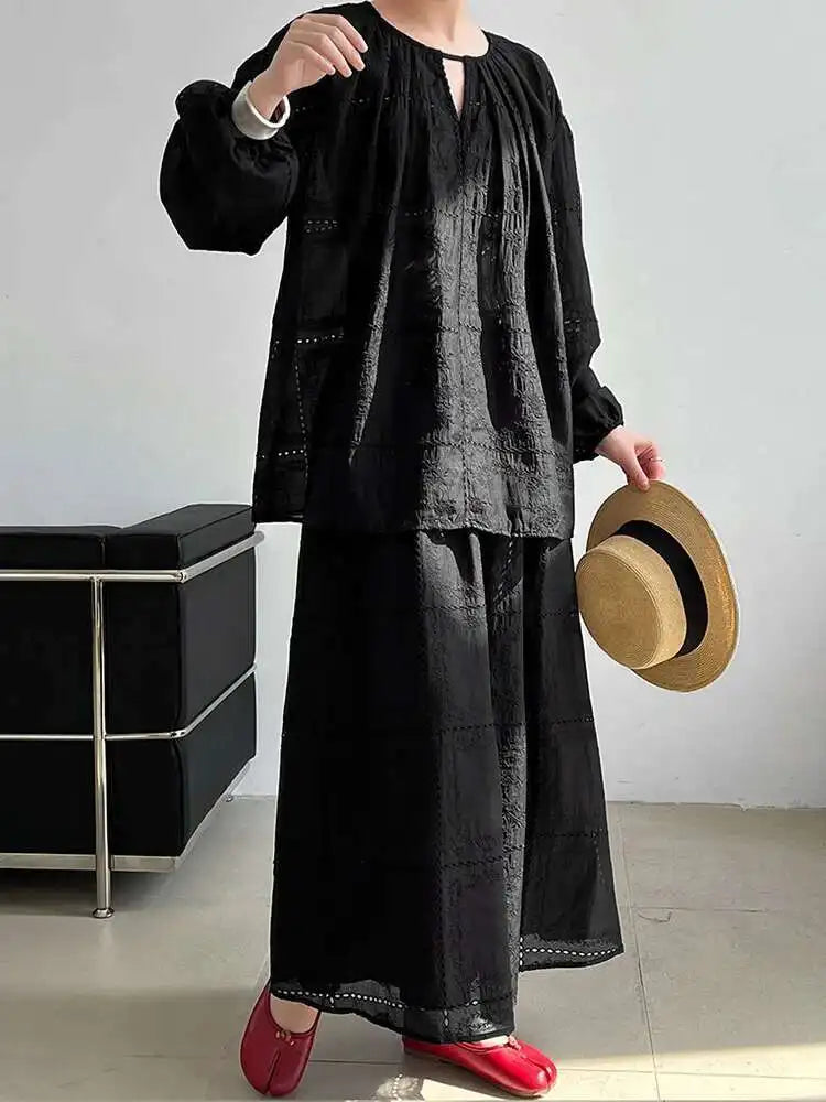 Lace Big Size Shirt Half-body Skirt Two Pieces Suit New Round Neck Long Sleeve Women Fashion Spring Autumn 2025 1DJ0062