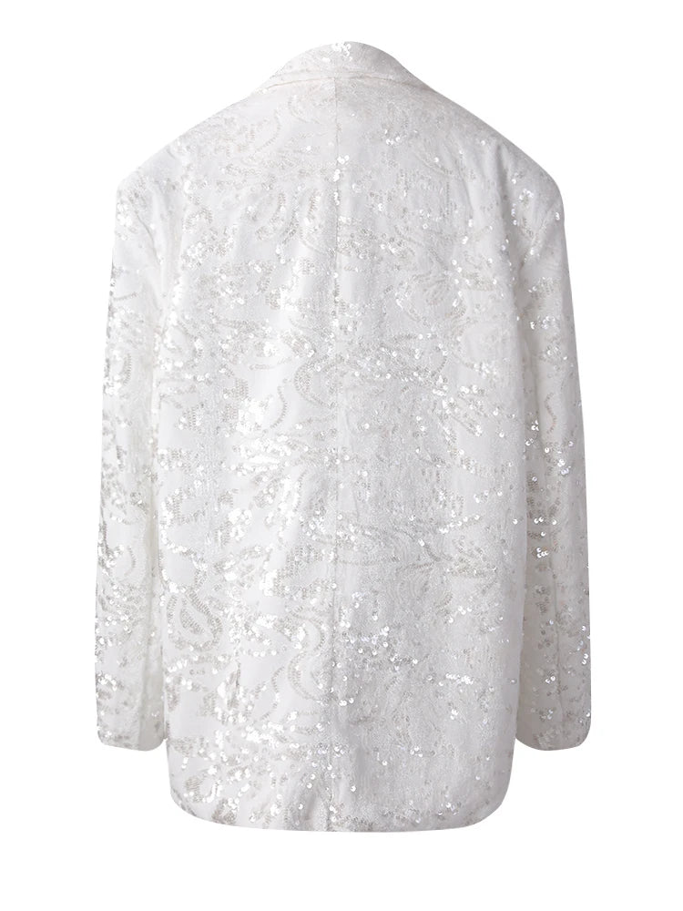 Women Red Sequins Shining Big Size Elegant Blazer New Lapel Long Sleeve Jacket Fashion Tide Spring Autumn 2025 CPG3014