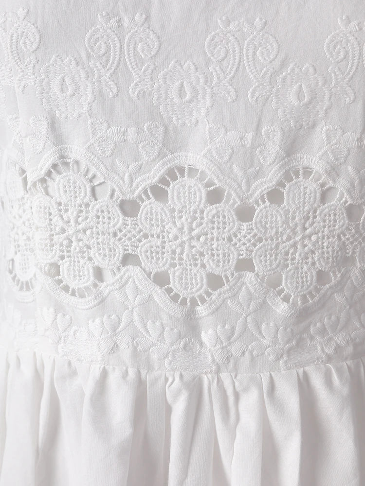 Women White Lace Hollow Out Elegant Slim Dress New Square Collar Short Sleeve Fashion Tide Spring Summer 2025 CPG3161