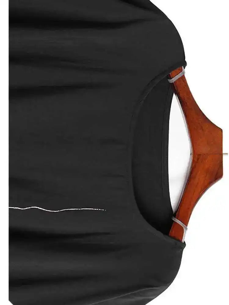 Women Black Pattern Printed Big Size Irregular T-shirt New Round Neck Short Sleeve Fashion Tide Spring Summer 2025 1DH6612