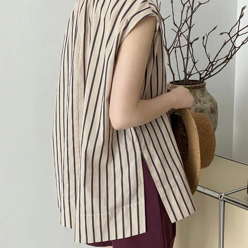 Load image into Gallery viewer, Women Black Striped Big Size Elegant Blouse New Stand Collar Sleeveless Shirt Fashion Tide Spring Summer  2025 1DJ1185
