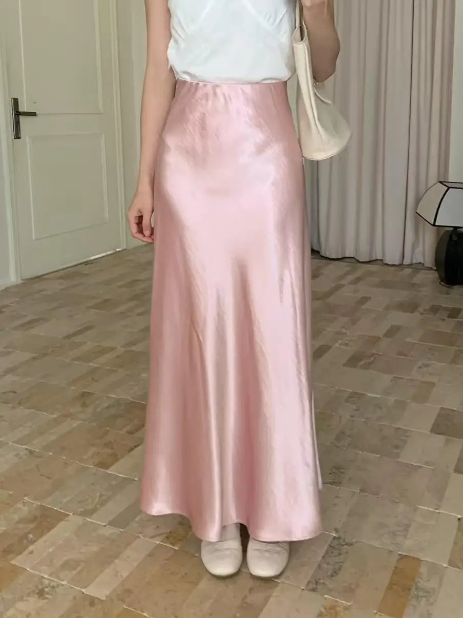 Spring Summer French Solid Elegant Sexy Club A-line Pleated Long Skirt Women High Waist Vacation Slim Wrap Hip Fishtail Skirts