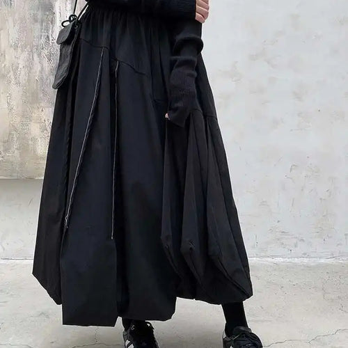 Load image into Gallery viewer, High Elastic Waist Black Brief Topstitched Long A-line Half-body Skirt Women Fashion Tide New Spring Autumn 2025 1DH8357
