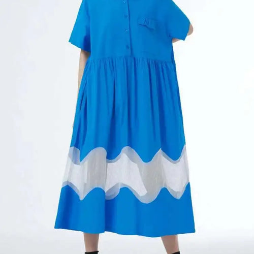 Load image into Gallery viewer, Women Blue Perspective Big Size Shirt Dress New Lapel Short Sleeve Loose Fit Fashion Tide Spring Summer 2025 1DF8791
