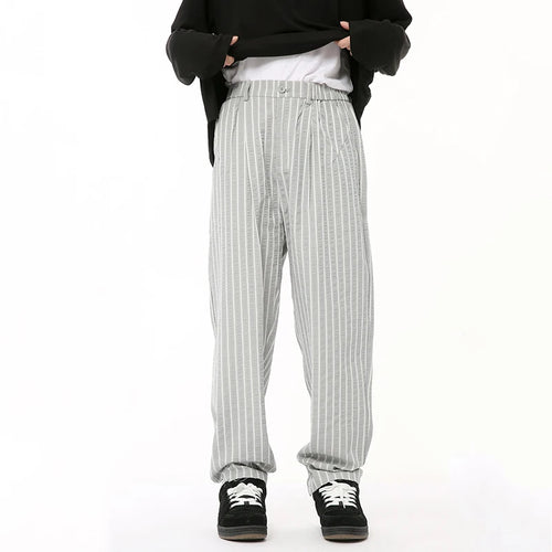 Load image into Gallery viewer, Summer Male Pants Vertical Stripe Contrast Color Casual Menwear Wide Leg Loose Straight Button Korean Style 9C6569
