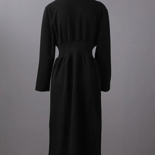 Load image into Gallery viewer, Women Black Zipper Irregular Hem Slit Midi Dress New Turtleneck Long Sleeve Fashion Tide Spring Autumn 2025 1DH9354
